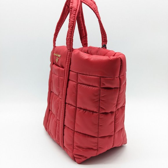 MICHAEL KORS Stirling quilted recycled nylon puffy SMALL tote bag -RED - Picture 3 of 12